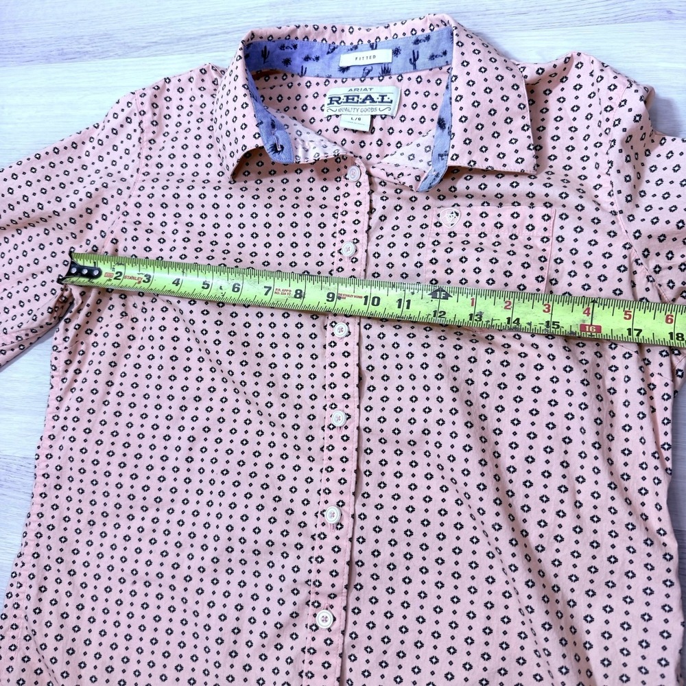 Ariat REAL Women's Fitted Geometric Button-Up Shirt Yellow Long Sleeve Size L - Picture 4 of 4